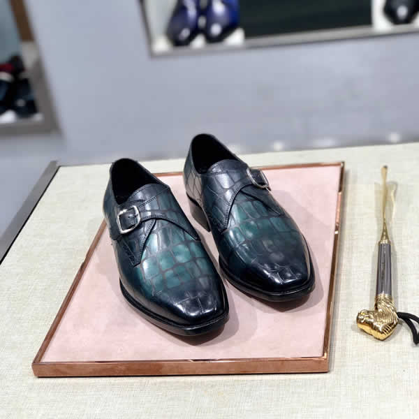 Berluti Classic Green Men Shoes Leather Crocodile Pattern Casual Leather Shoes Men Wear-resistant Comfortable Mens Shoes